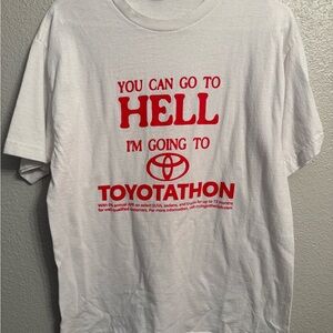 White Short-Sleeve Tee with Red Toyotathon Graphic